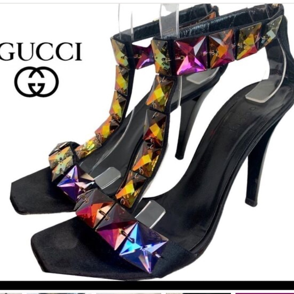 Gucci Black Heels with Crystal Embellishments